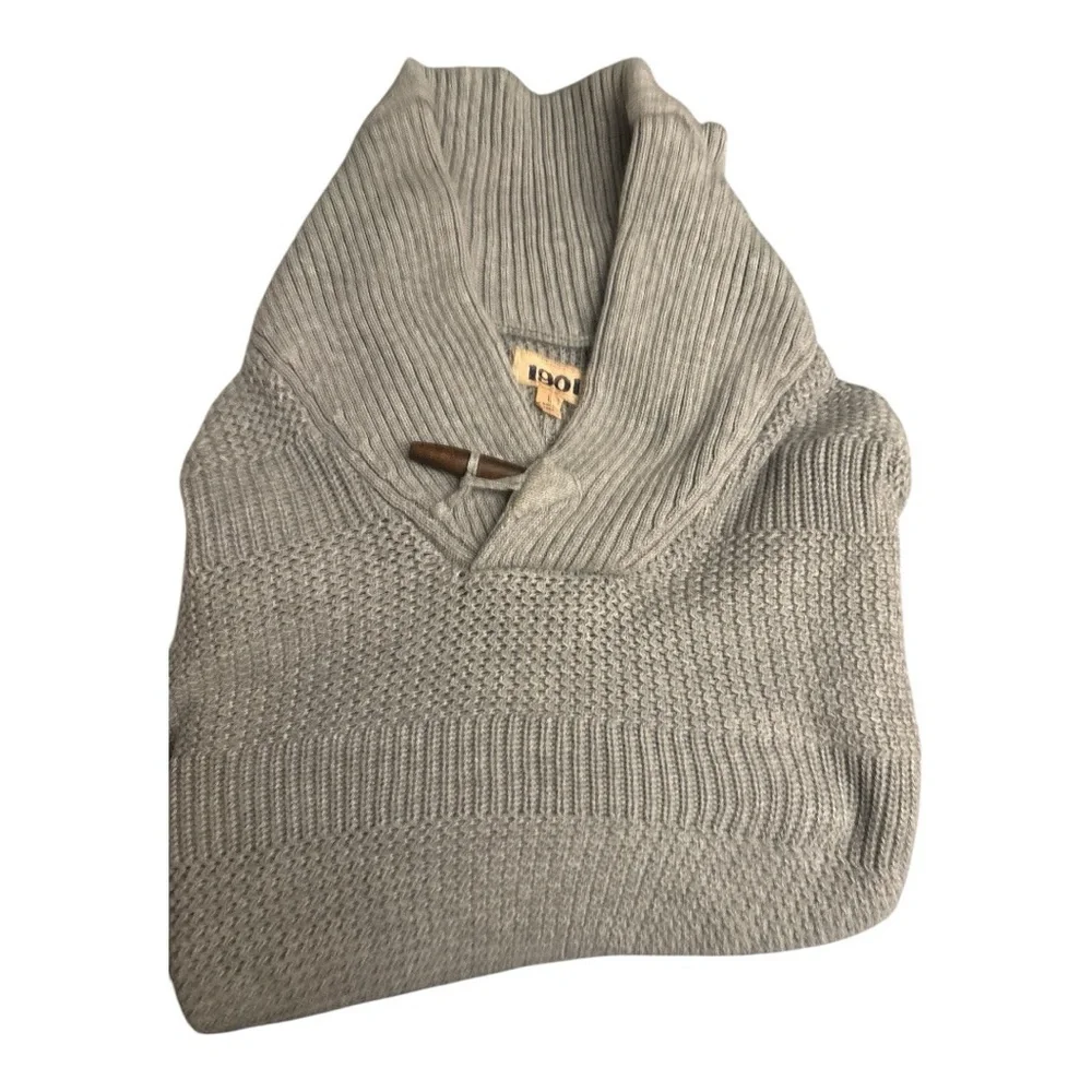 1901 Shawl Collar Gray Fisherman Cotton Sweater Size Large Men fall, PNW, camp